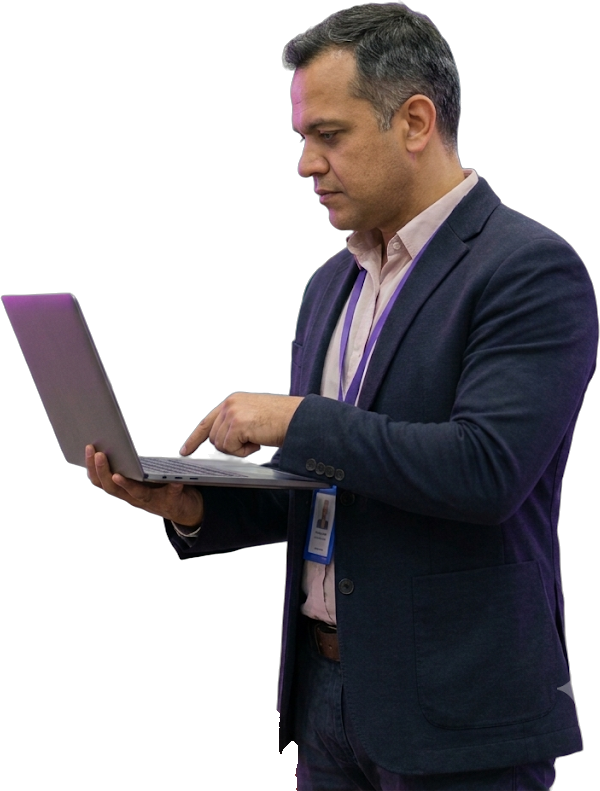 Professional holding laptop